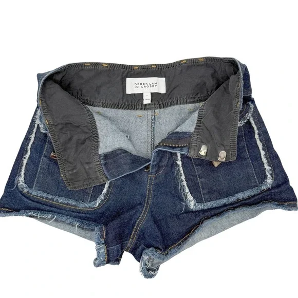 Derek Lam 10 Crosby Denim Shorts Women 0 Blue Toggle Pocket Frayed Hem High Rise - Picture 5 of 10